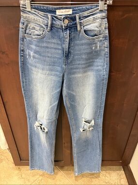 Flying Monkey Women’s Light Blue Straight Leg Distressed Jeans